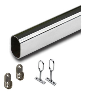 Kit Caño Oval Cromado + Soportes (2 C + 2 L) - 1 Mts