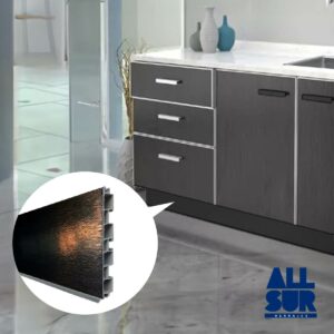 Zocalo Aluminio/pvc Con Burlete 100mmx 3mts Negro (1)