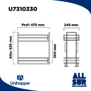 Canasto Frontal 2 Niveles Cierre Suave 300mm Bandeja Antidesliza (1)