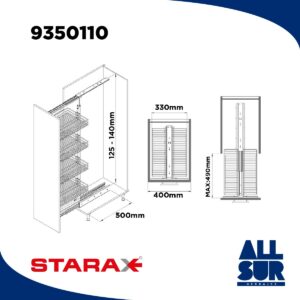 Columna Extraible 30cm - Col. Reg. 125/140cm - 4 Canastos Crom (1)