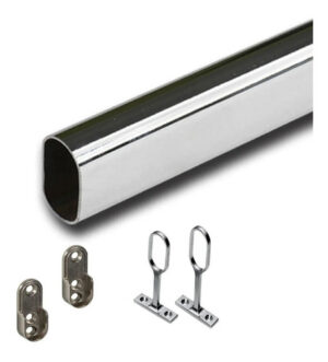 Caño Oval P/placard De Hro Cromado 0.6mm X 1mt + Soportes