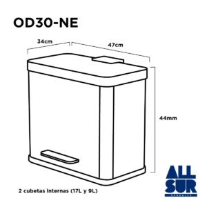 Cesto Basura A Pedal Negro 9+17lts Hailo - Cierre Suave (2)