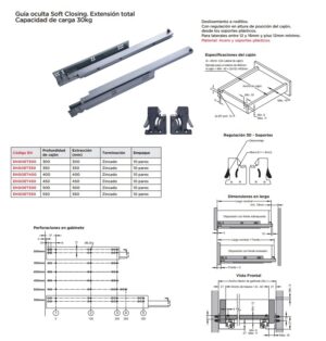 Guia Oculta 30kg Eh C/cierr Suav Ext. Total 350mm Galv. (1)