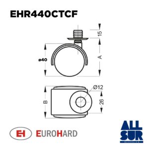 Rueda Nylon Negra 40 Con Tarugo Plastico 13 - Con Freno (1)