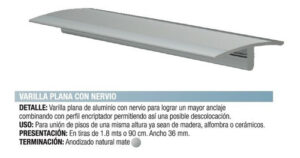 Varilla Plana Con Nervio 37mm Anodizado Natural 1,8 Mts