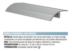 Varilla Desnivel Con Nervio Anodizado Natural 1,8 Mts