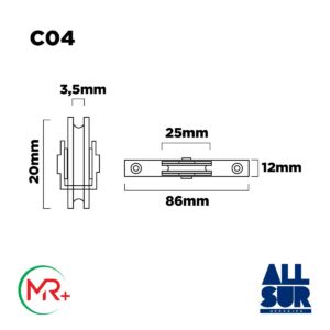 Rueda Puerta Ventana Corrediza Acero Caja Larga 25mm Canal Redondo (1)