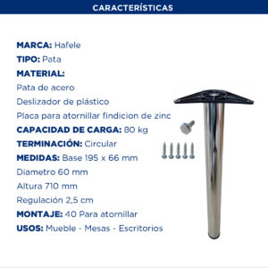 Pata Rondella Ø60 X 710 Mm Acero Cromo (635.24.273 V) (2)
