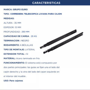 Correderas Telescopicas 25cm Slim 25kg Negro Grupo Euro (2)