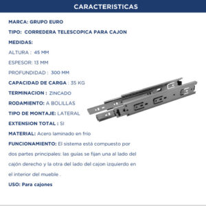 Correderas Telescopicas 30cm Reforzadas 35kg Zincado Grupo Euro (2)