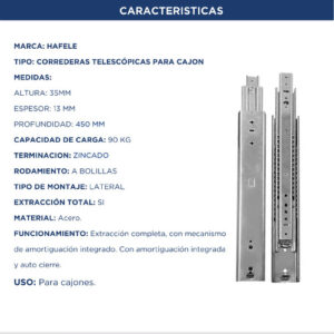 Correderas Telescopicas 450 Reforzadas 90kg Galvanizado Hafele (2)