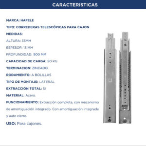 Correderas Telescopicas 50cm Reforzadas 90kg Galvanizado Hafele (2)