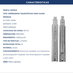 Correderas Telescopicas 60cm Reforzadas 90kg Galvanizado Hafele (2)