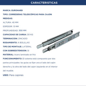Correderas Telescopicas 300cm Reforzada 30kg Zincado Eurohard (2)