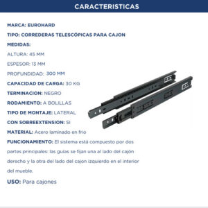 Correderas Telescopicas 300cm Reforzada 30kg Z Negro Eurohard (2)