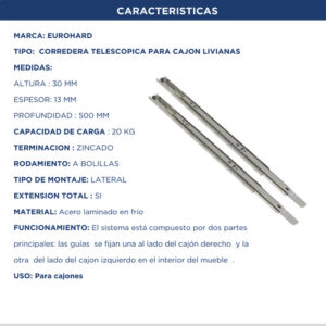 Correderas Tel Eurohard Liviana 500mm 25kg Zinc (2)